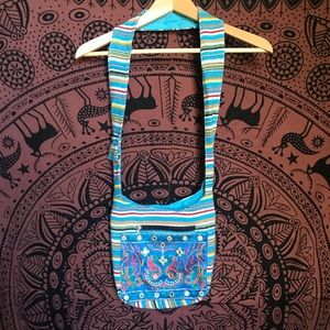 Hand Embroidered Baby Blue Striped Purse
